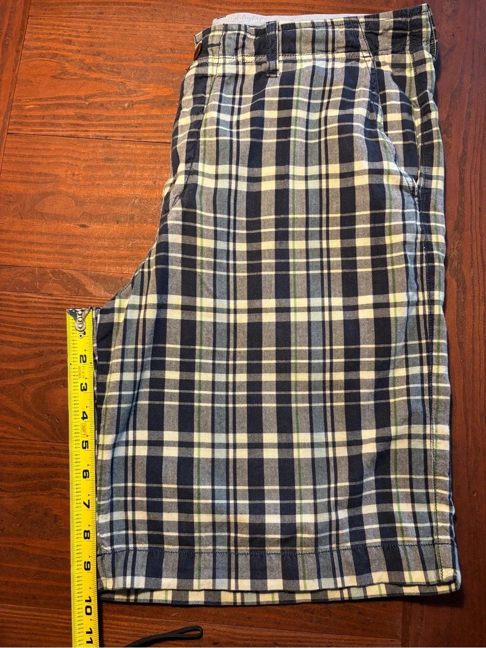J. Crew Men’s Navy, White & Light Green Plaid Flat Front Shorts